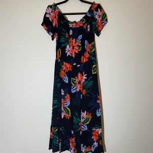 Off shoulder maxi dress black with floral pattern